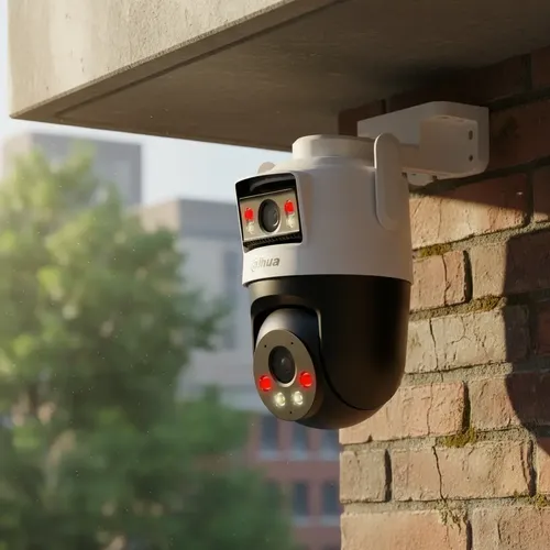 Cámara PTZ Dahua de doble lente instalada en fachada
